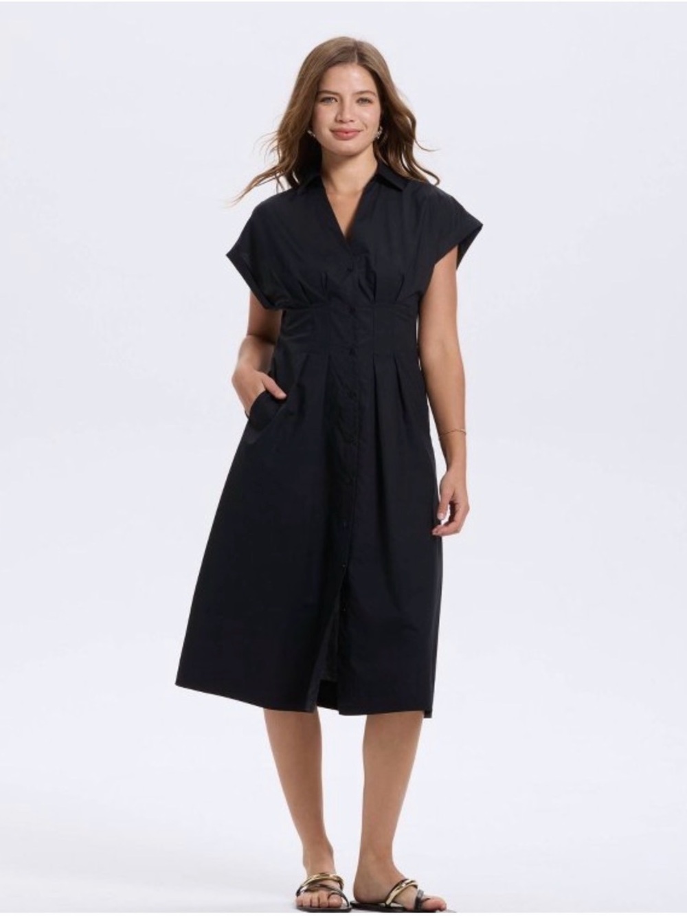 NWT a new day pleaded midi shirt dress black